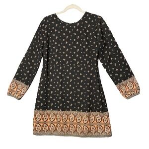 Abercrombie Fitch Paisley Mini Dress Size Medium Black Brown Boho‎ Chic Artsy